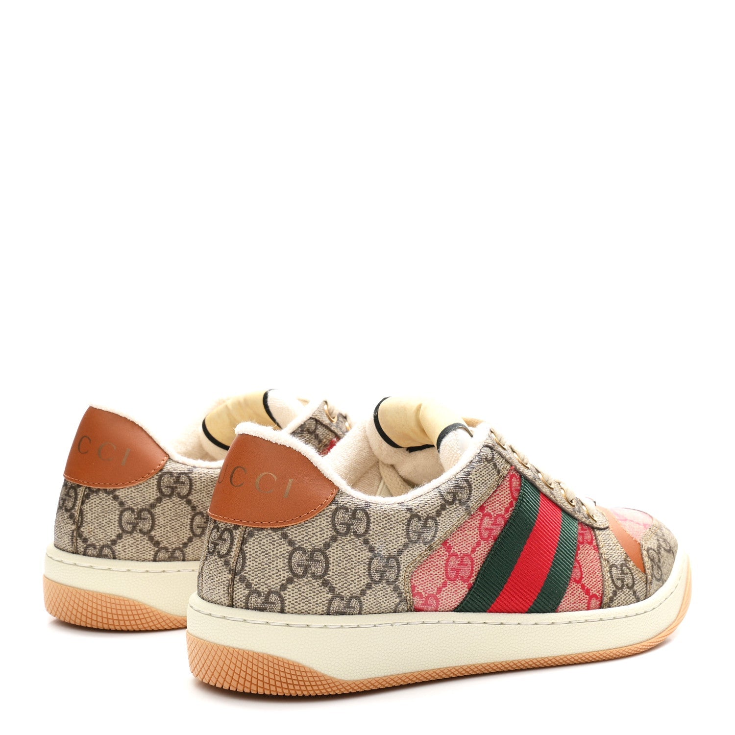 GG Supreme Monogram Harness Calfskin Web Womens Screener Sneakers 37 Beige Ebony Rosso Harness Brown