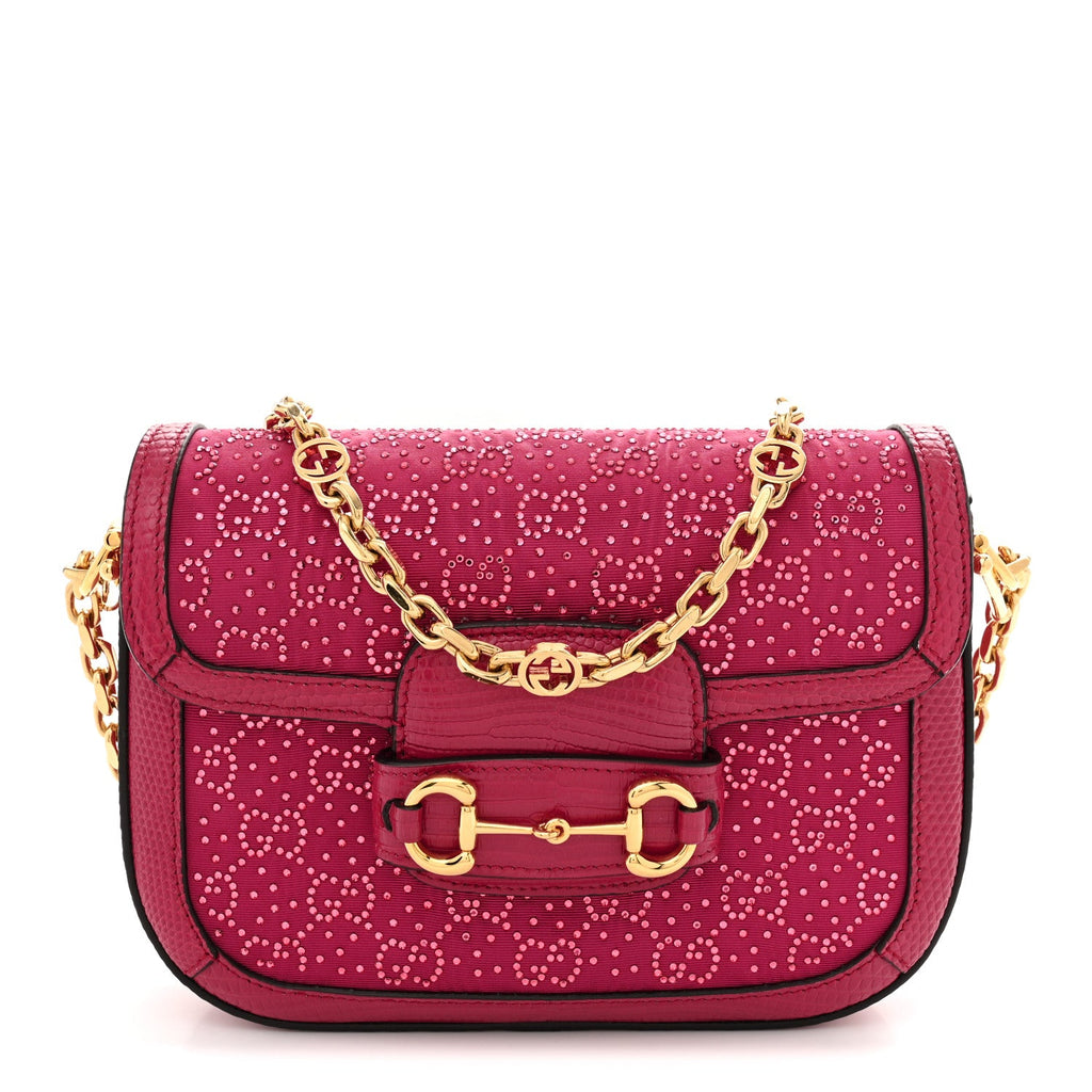 Canvas Calfskin Crystal GG Monogram Snakeskin Mini Horsebit 1955 Shoulder Bag Pink
