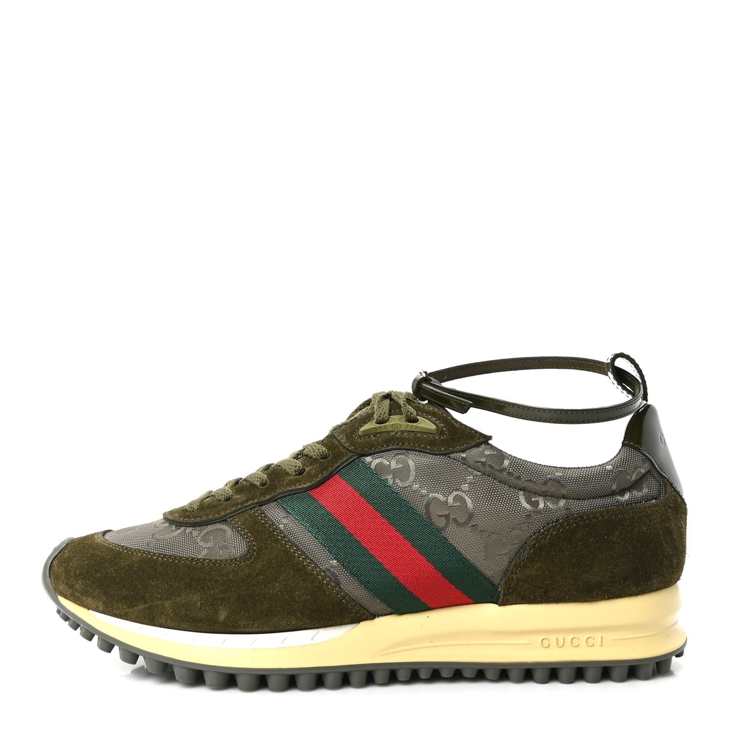 GG Suede Monogram Web Re-Motion Sneakers 38.5 Dark Green