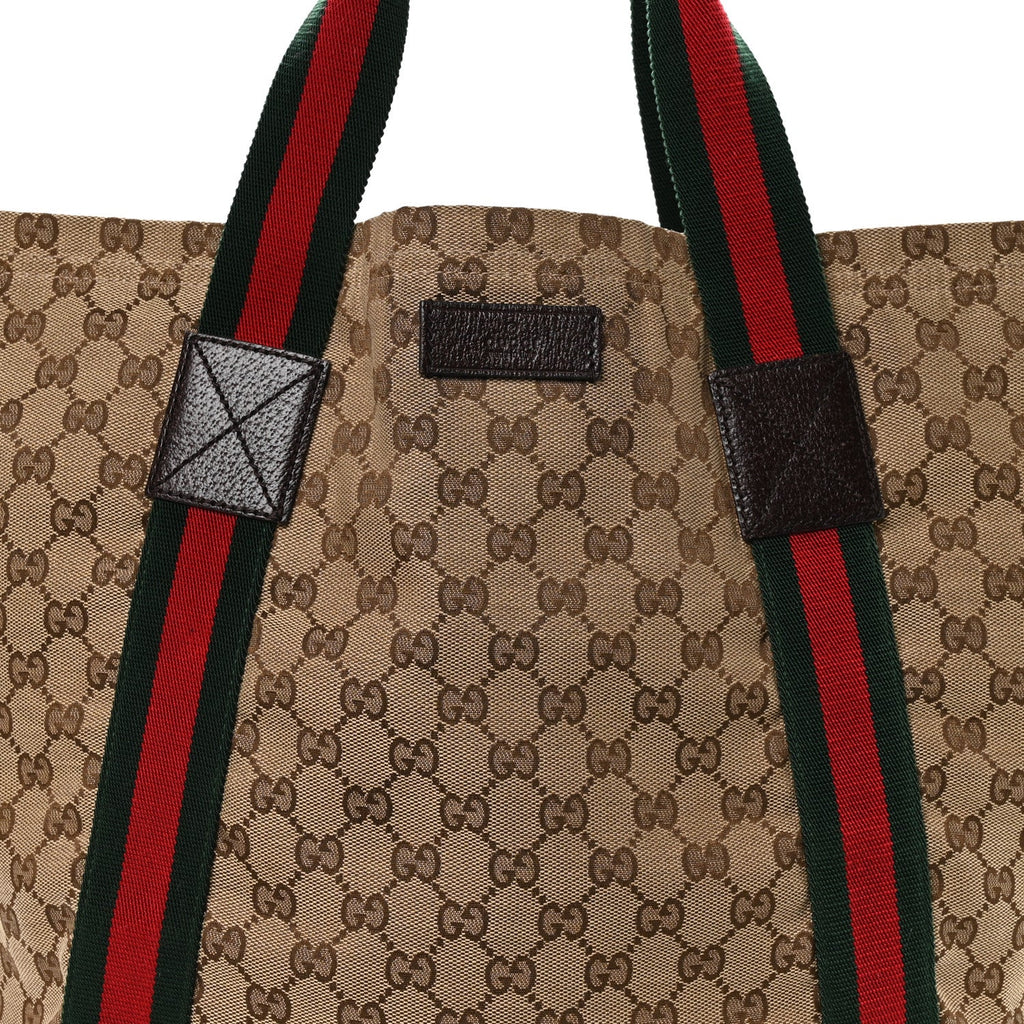 GG Monogram Medium Web Handle Vertical Tote Dark Brown
