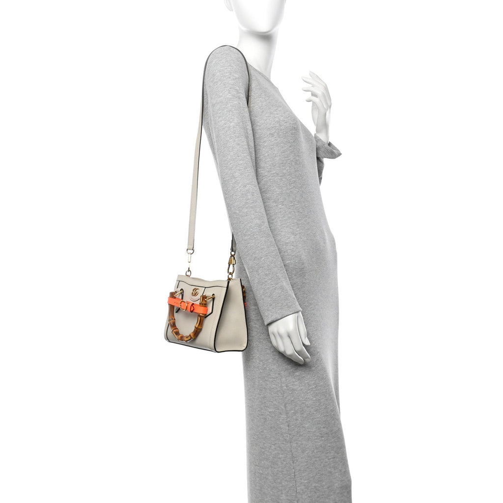 Wonka Grain Calfskin Mini Diana Tote Bag Mystic White Orange Fluo