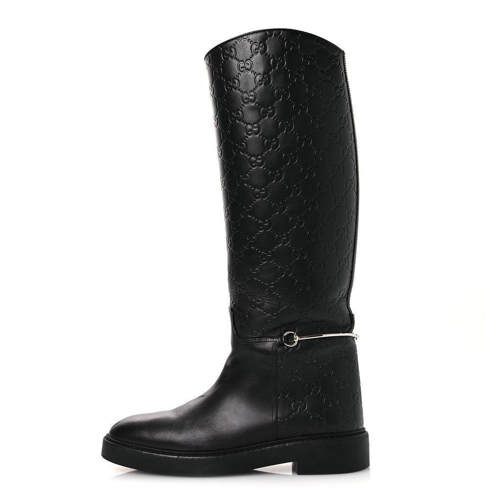Guccissima Real Betis Glamour Calfskin Michelangelo Slim Horsebit Riding Boots 39.5 Black