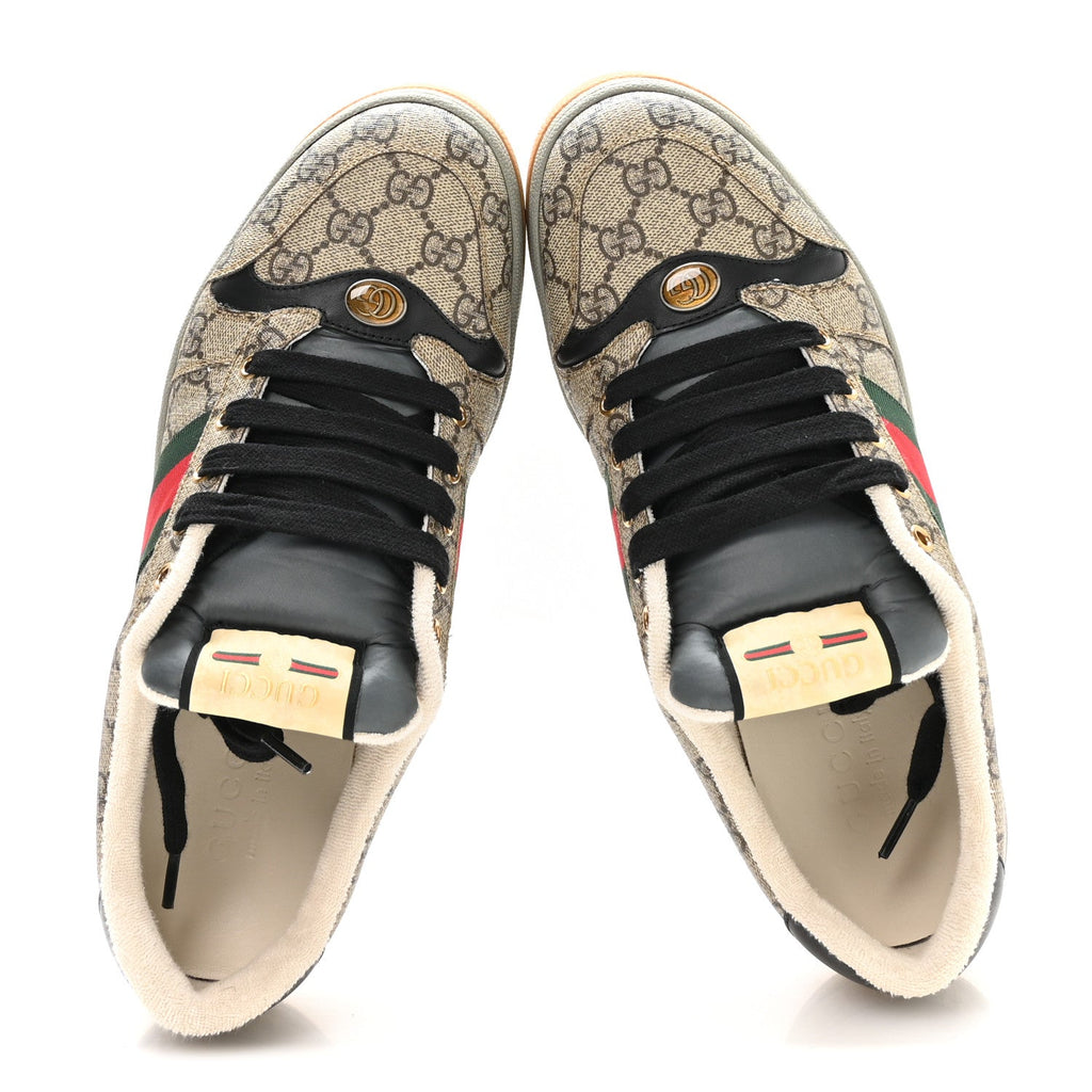 GG Supereme Monogram Miro Soft Calfskin Web Mens Screener Sneakers 9.5 Beige Ebony Black New Platinum