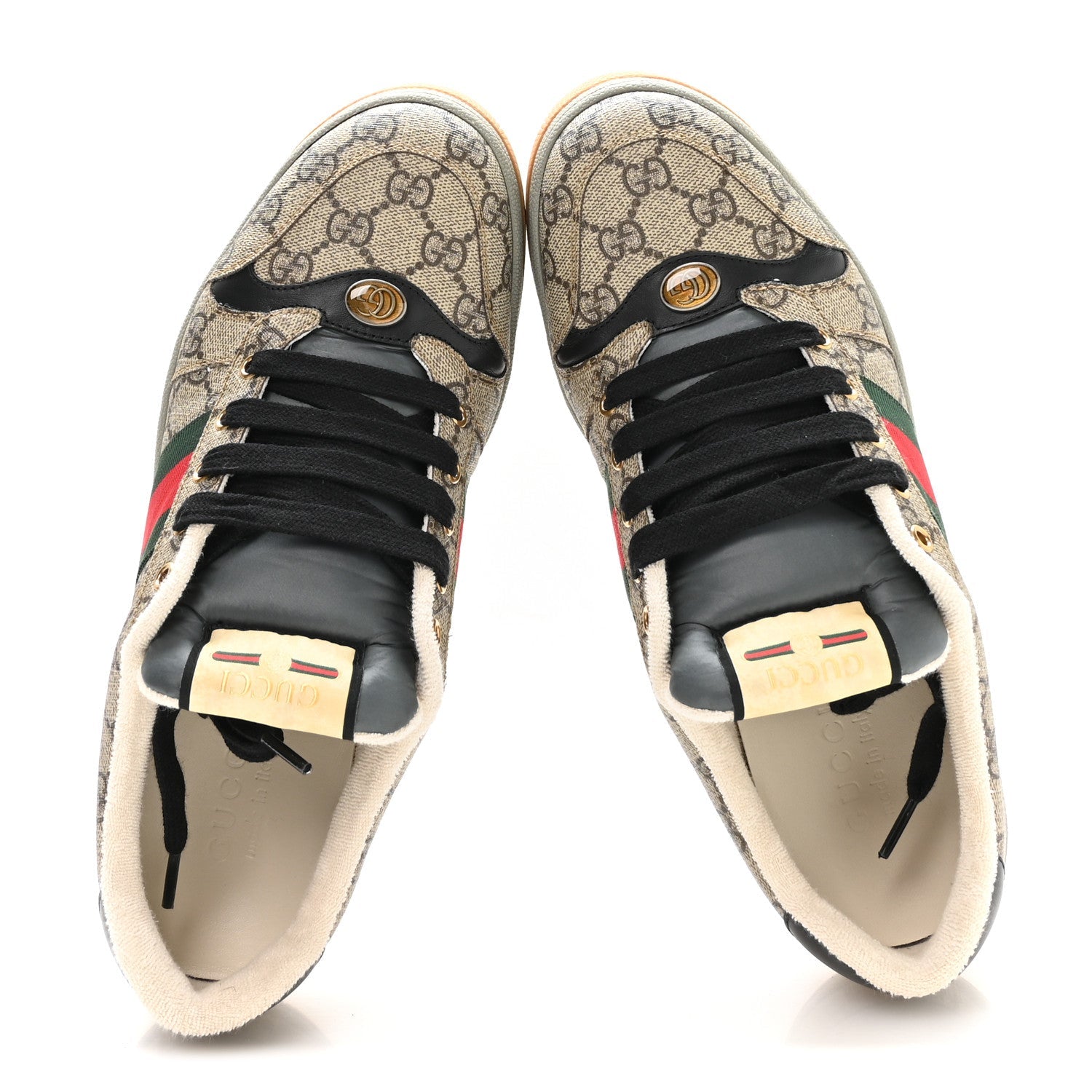 GG Supereme Monogram Miro Soft Calfskin Web Mens Screener Sneakers 9.5 Beige Ebony Black New Platinum