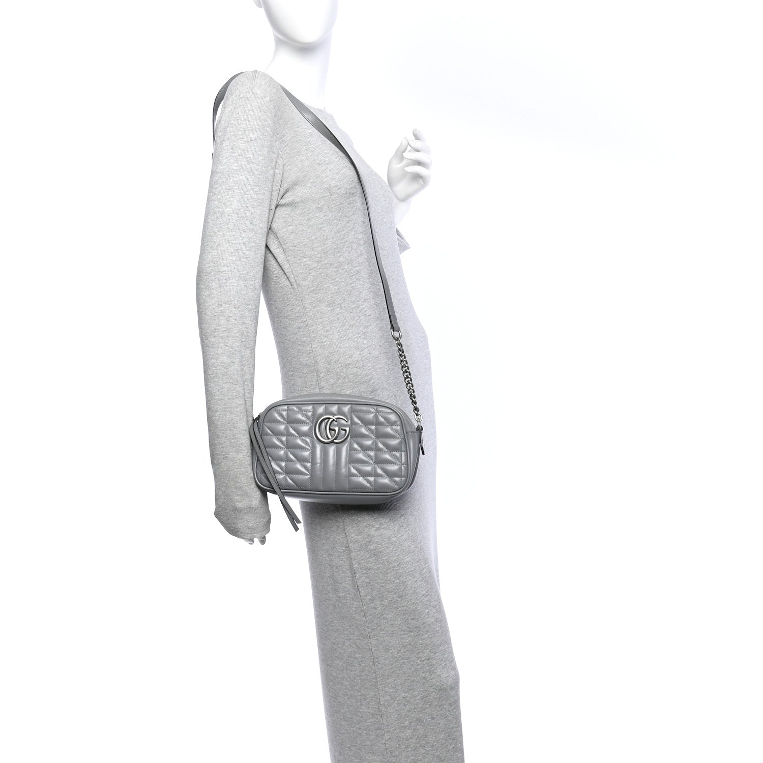 Calfskin Matelasse Aria Small GG Marmont Chain Shoulder Bag Deep Grey