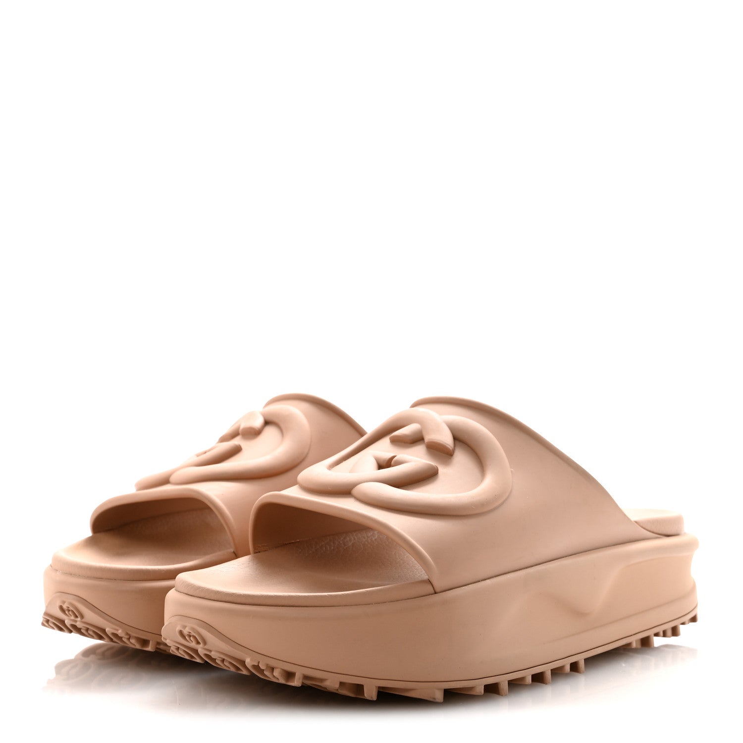Soft Rubber Mens Interlocking G Platform 42mm Slide Sandals 9 Vintage Camel