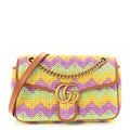 Calfskin Raffia Woven Small GG Marmont Shoulder Bag Multicolor
