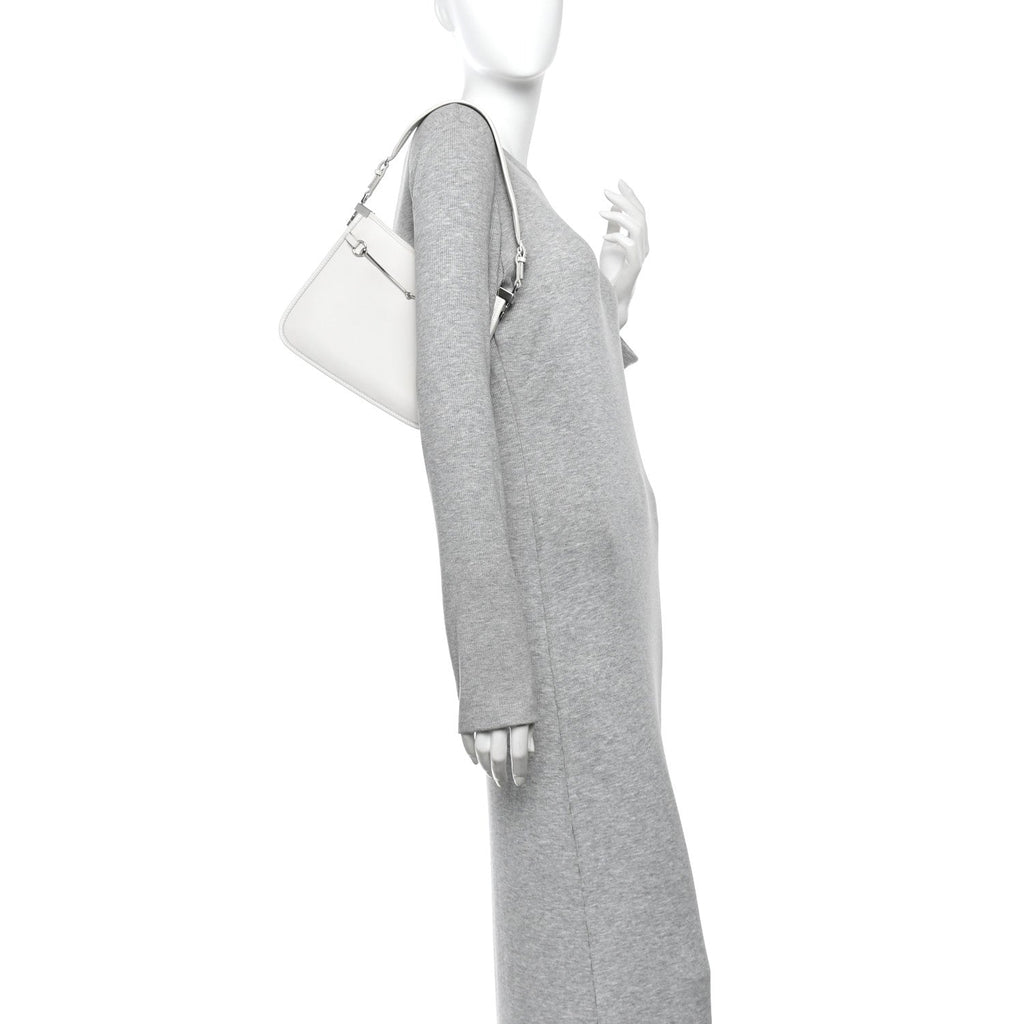 Calfskin Horsebit Slim Shoulder Bag White