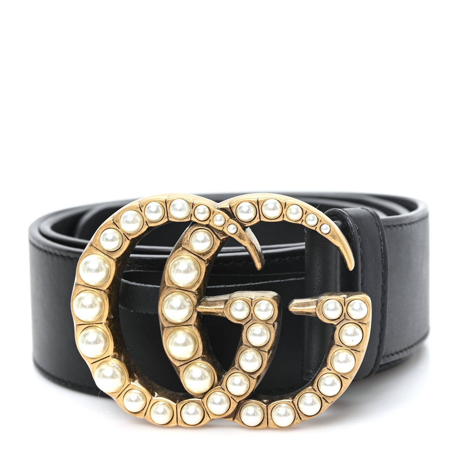 Moon Calfskin Pearl Double G 40mm Belt 80 32 Black Cream