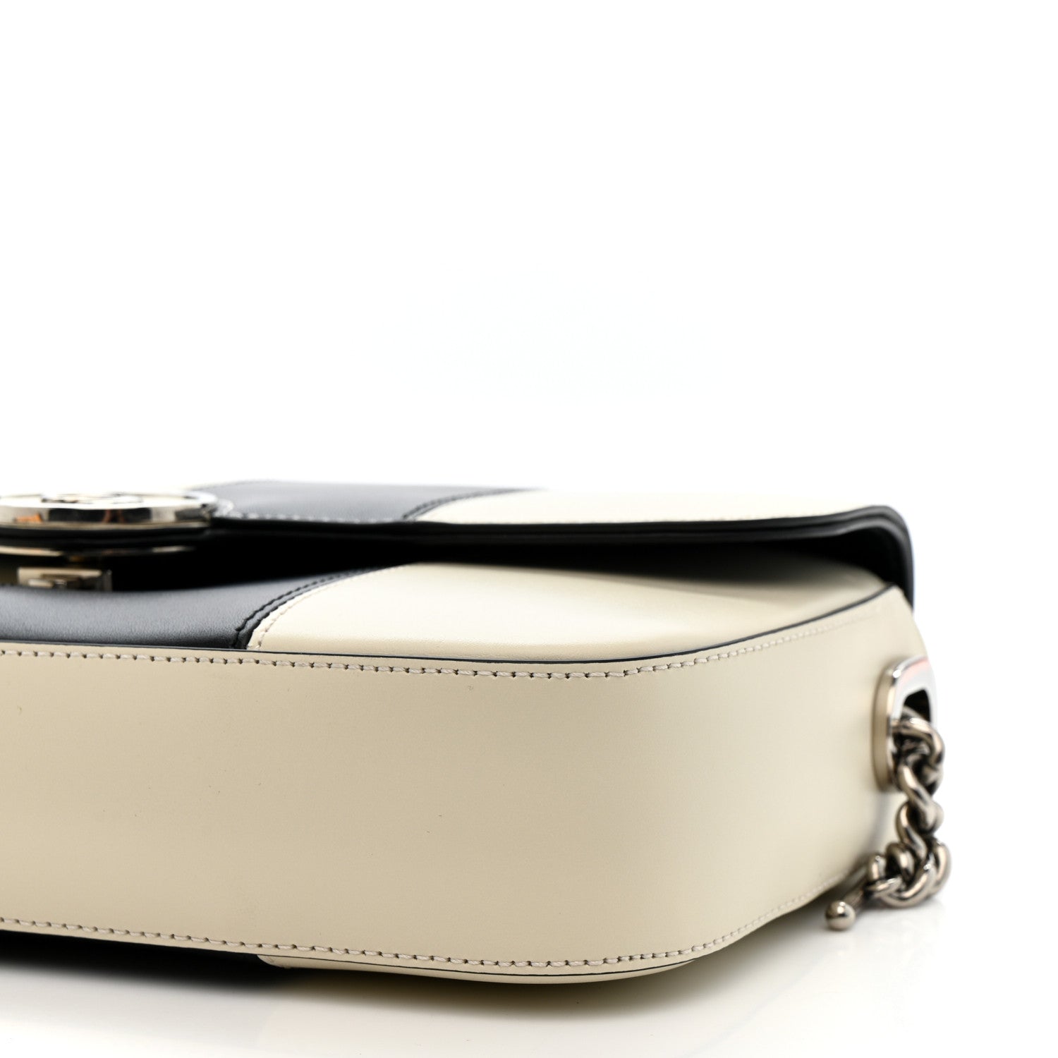 Senna Calfskin Lines Petite GG Top Handle Shoulder Bag Black Mystic White