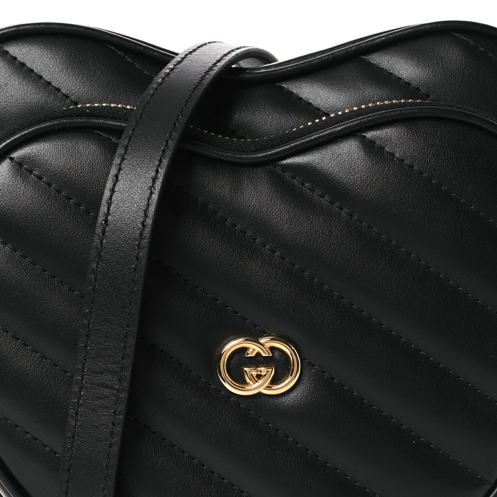 Calfskin Matelasse DDiagonal Mini Interlocking G Heart Shoulder Bag Black