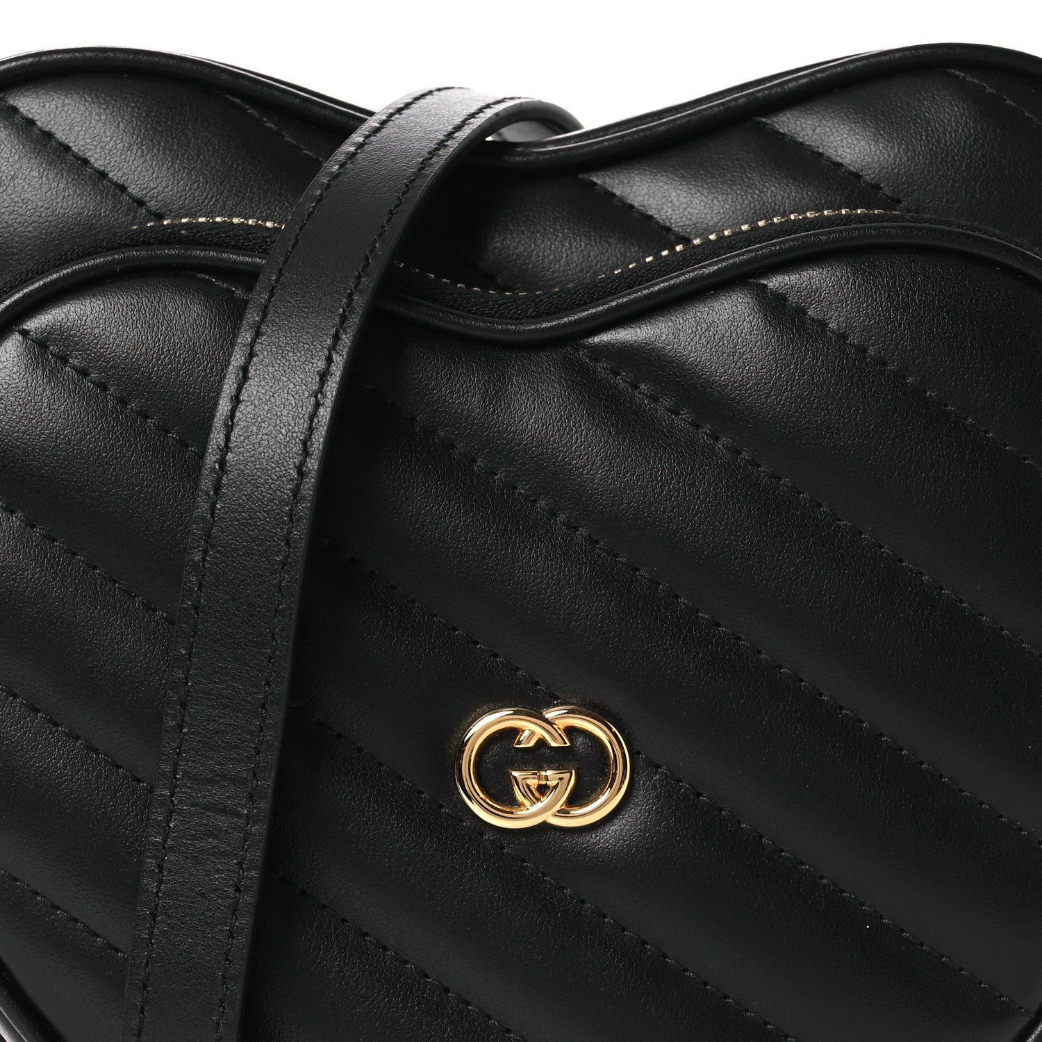 Calfskin Matelasse DDiagonal Mini Interlocking G Heart Shoulder Bag Black