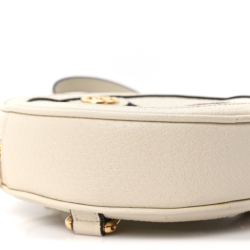 Textured Calfskin Web Mini Ophidia Round Backpack Mystic White