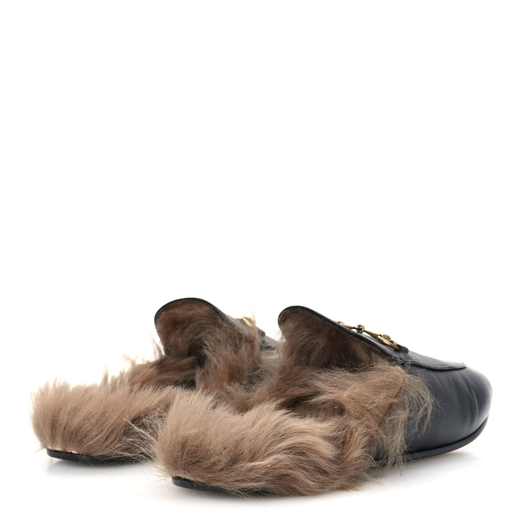 Calfskin Fur Womens Princetown Slippers 42 Black