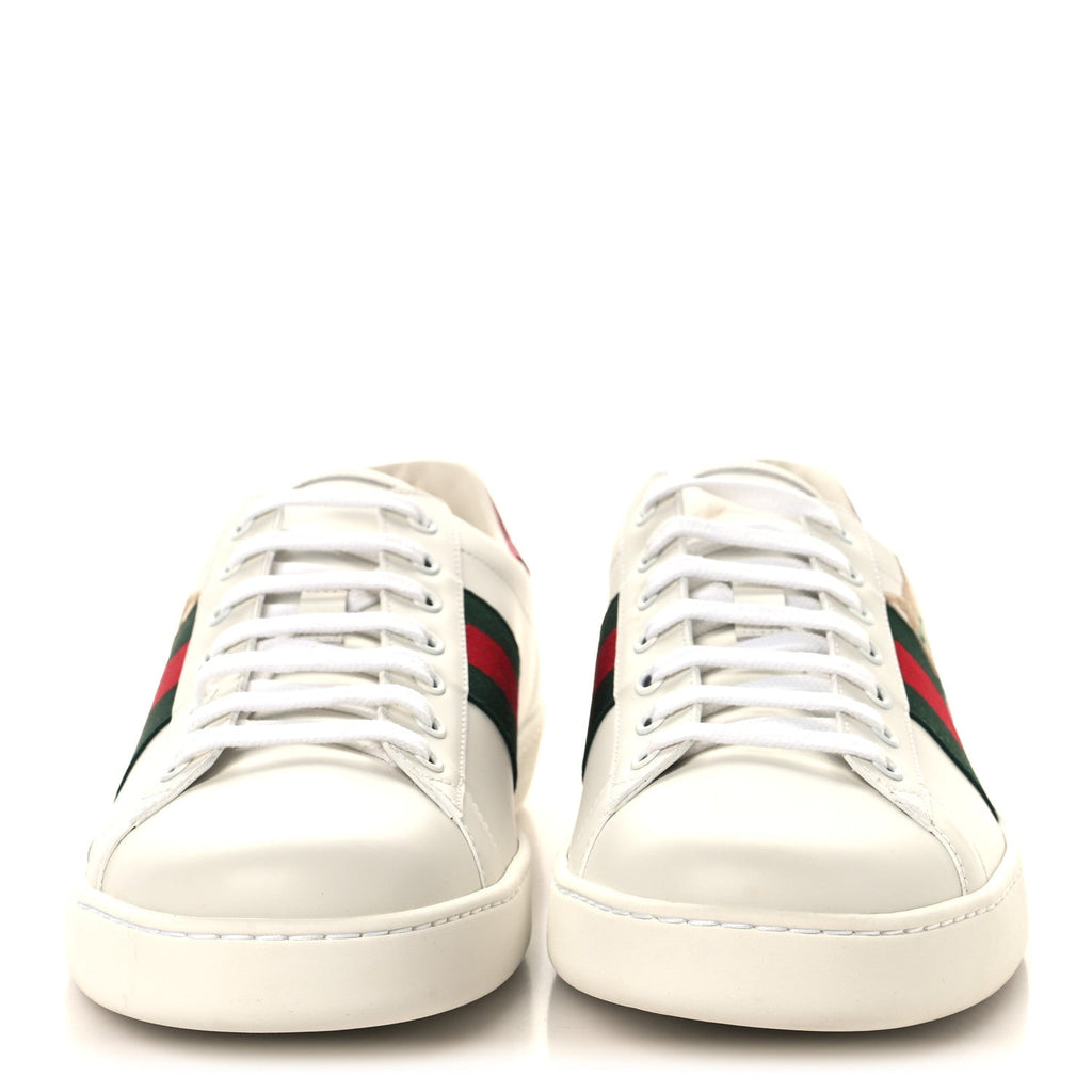 Calfskin Cat Embroidered Mens Ace Sneakers 12 White Green