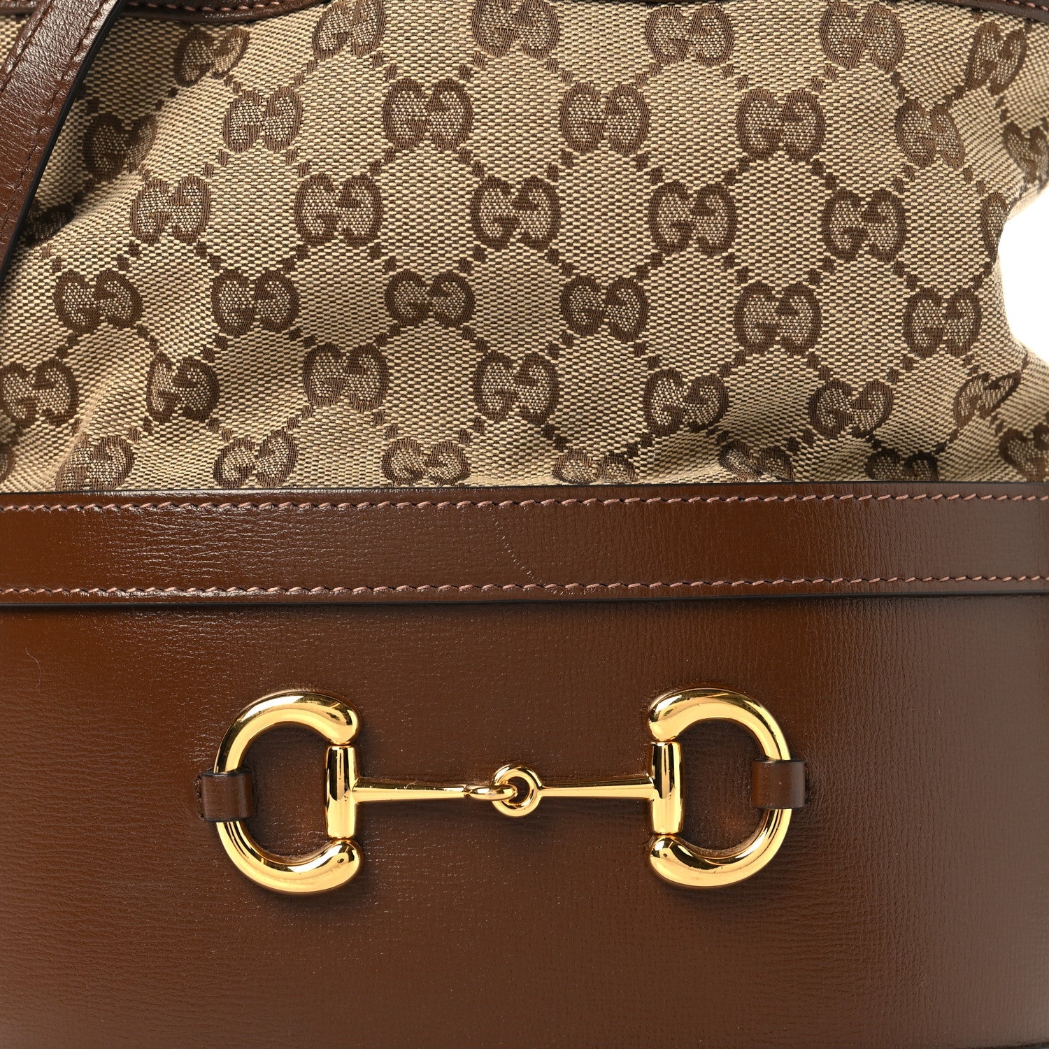 Monogram Textured Calfskin Horsebit 1955 Drawstring Bucket Bag Beige Brown Sugar
