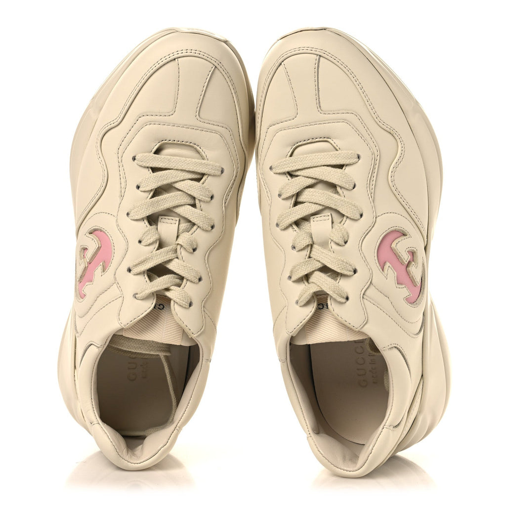 Dali Soft Calfskin Cut Out Interlocking G Womens Rhyton Sneakers 38.5 Ivoire Wild Rose