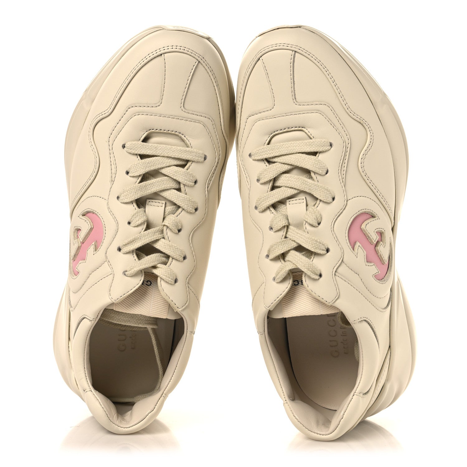 Dali Soft Calfskin Cut Out Interlocking G Womens Rhyton Sneakers 38.5 Ivoire Wild Rose