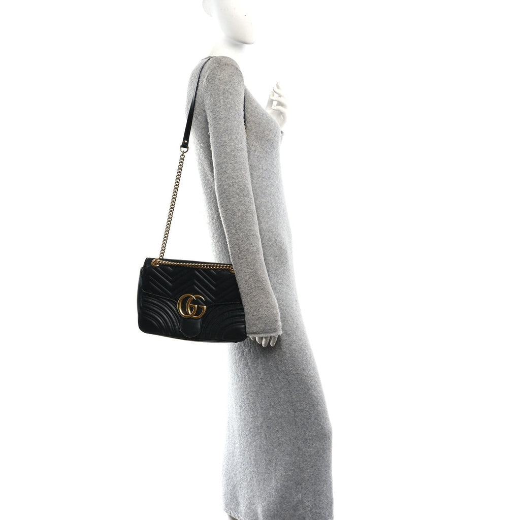 Calfskin Matelasse Medium GG Marmont Shoulder Bag Black