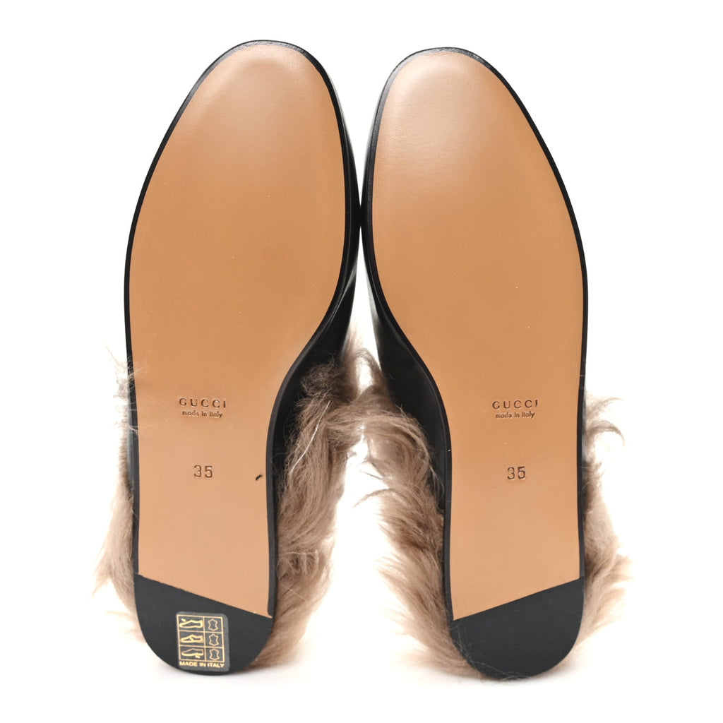 Calfskin Fur Womens Princetown Slippers 35 Black