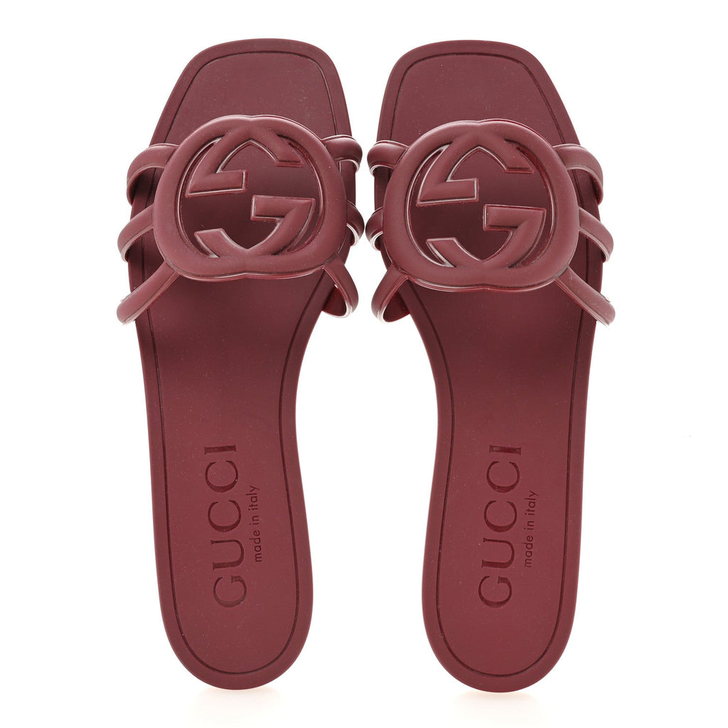 Rubber Womens Interlocking G Slide Sandals  39 Rosso Ancora
