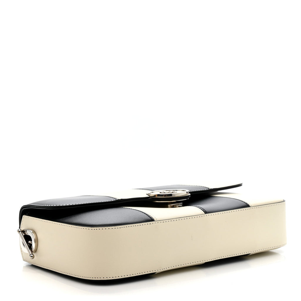 Senna Calfskin Lines Petite GG Top Handle Shoulder Bag Black Mystic White