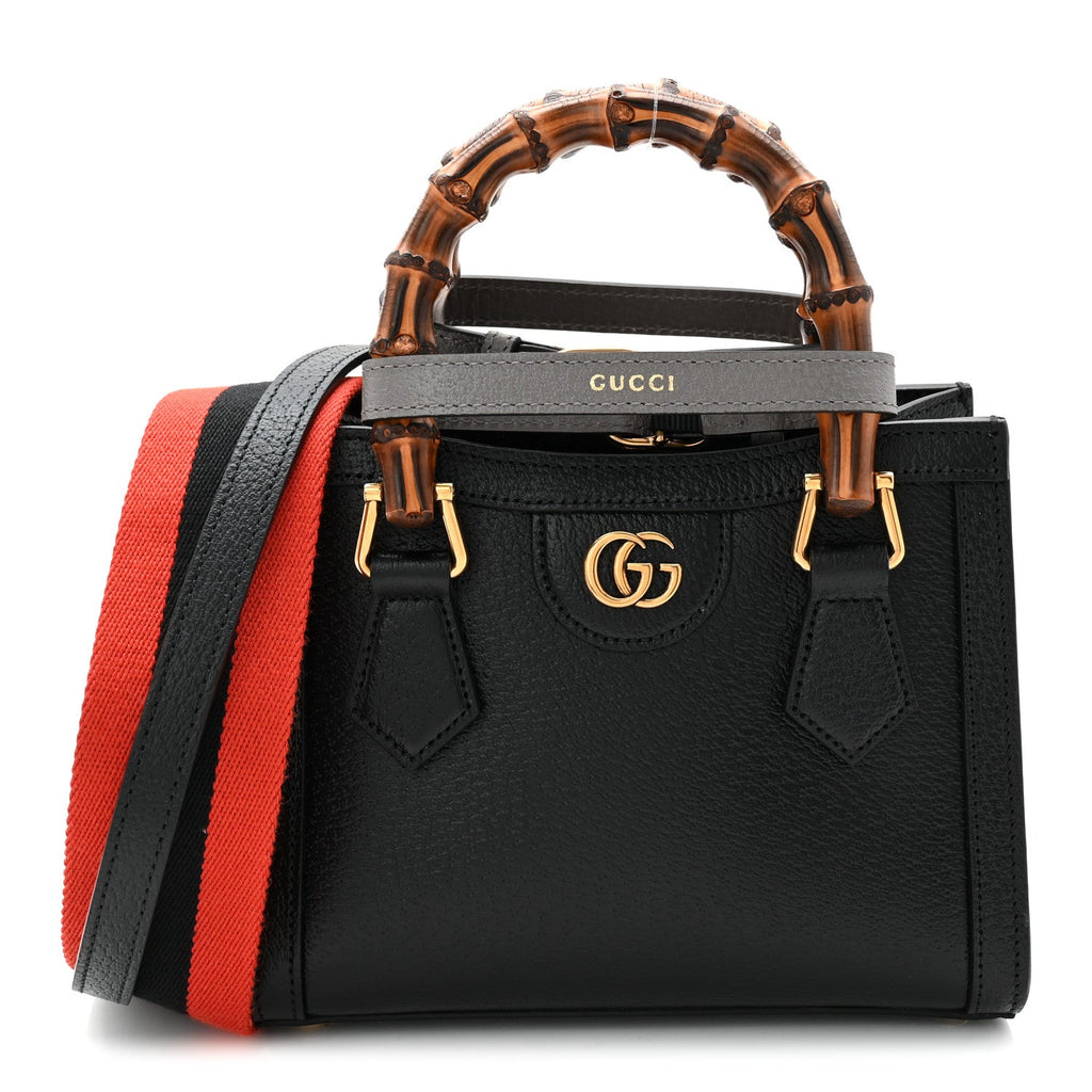Textured Dollar Calfskin Web Mini Diana Tote Bag Black