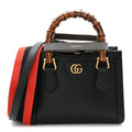 Textured Dollar Calfskin Web Mini Diana Tote Bag Black