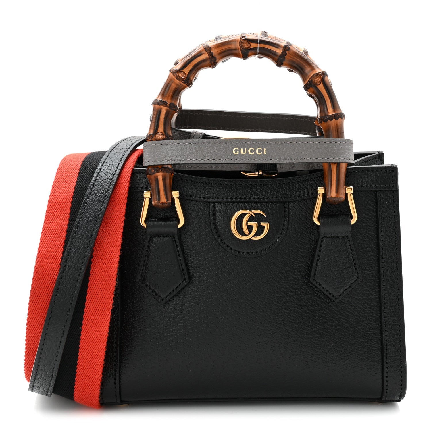 Textured Dollar Calfskin Web Mini Diana Tote Bag Black