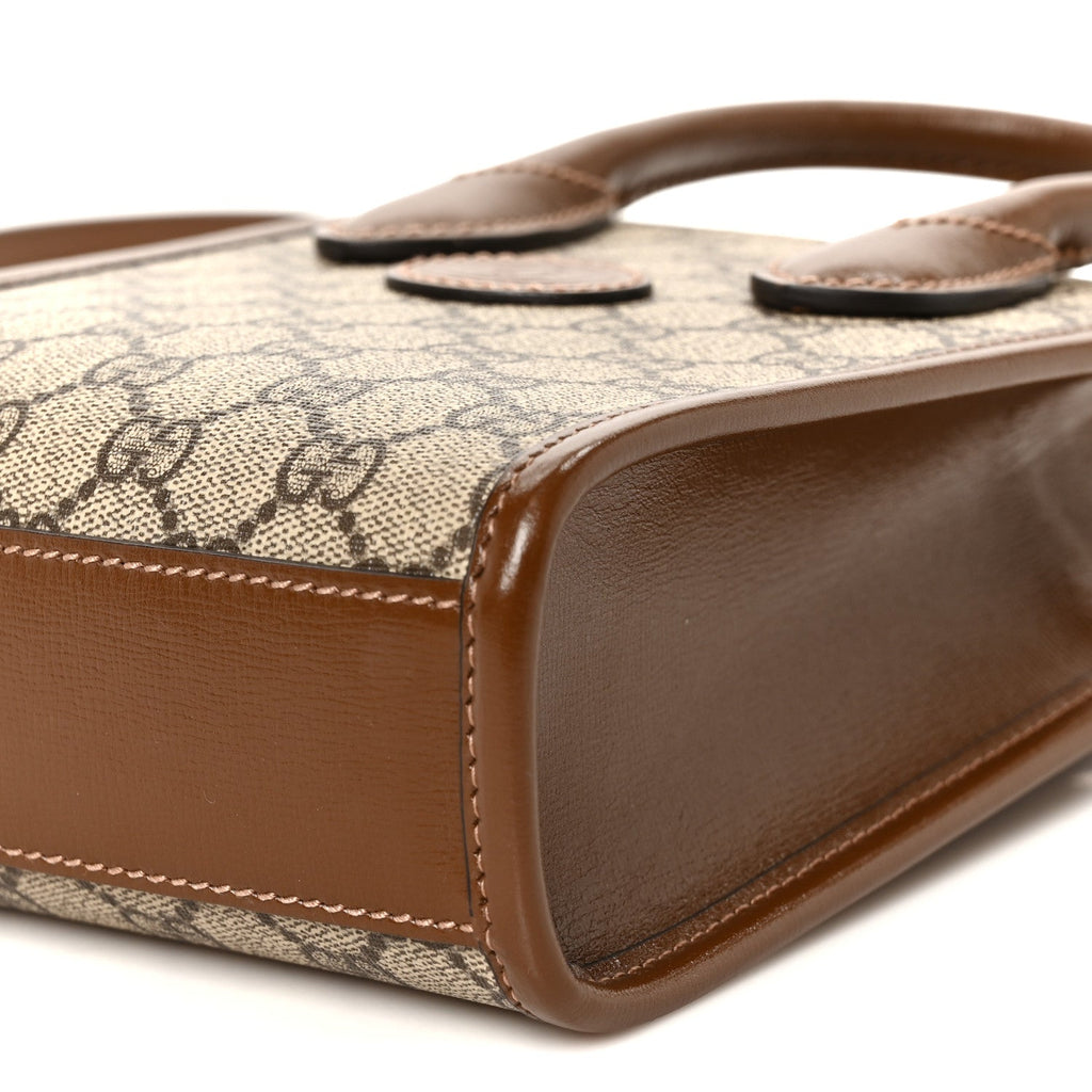 GG Supreme Monogram Azalea Calfskin Mini Retro Interlocking G Tote Bag Beige Ebony Brown Sugar
