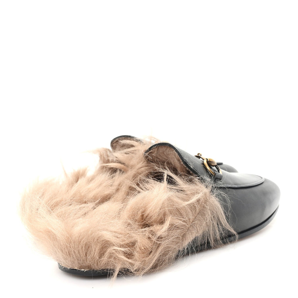 Calfskin Fur Womens Princetown Slippers 35 Black