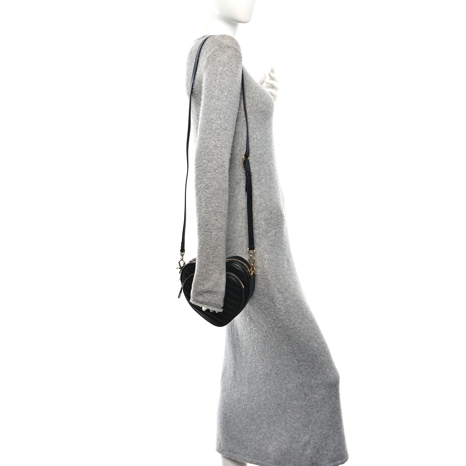 Calfskin Matelasse DDiagonal Mini Interlocking G Heart Shoulder Bag Black