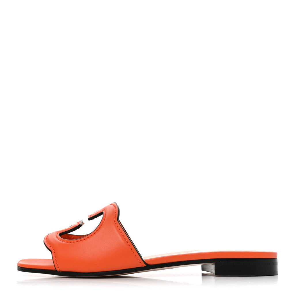 Cosmos Softy Calfskin Interlocking G Cut Out Slide Sandals 35.5 Deep Orange