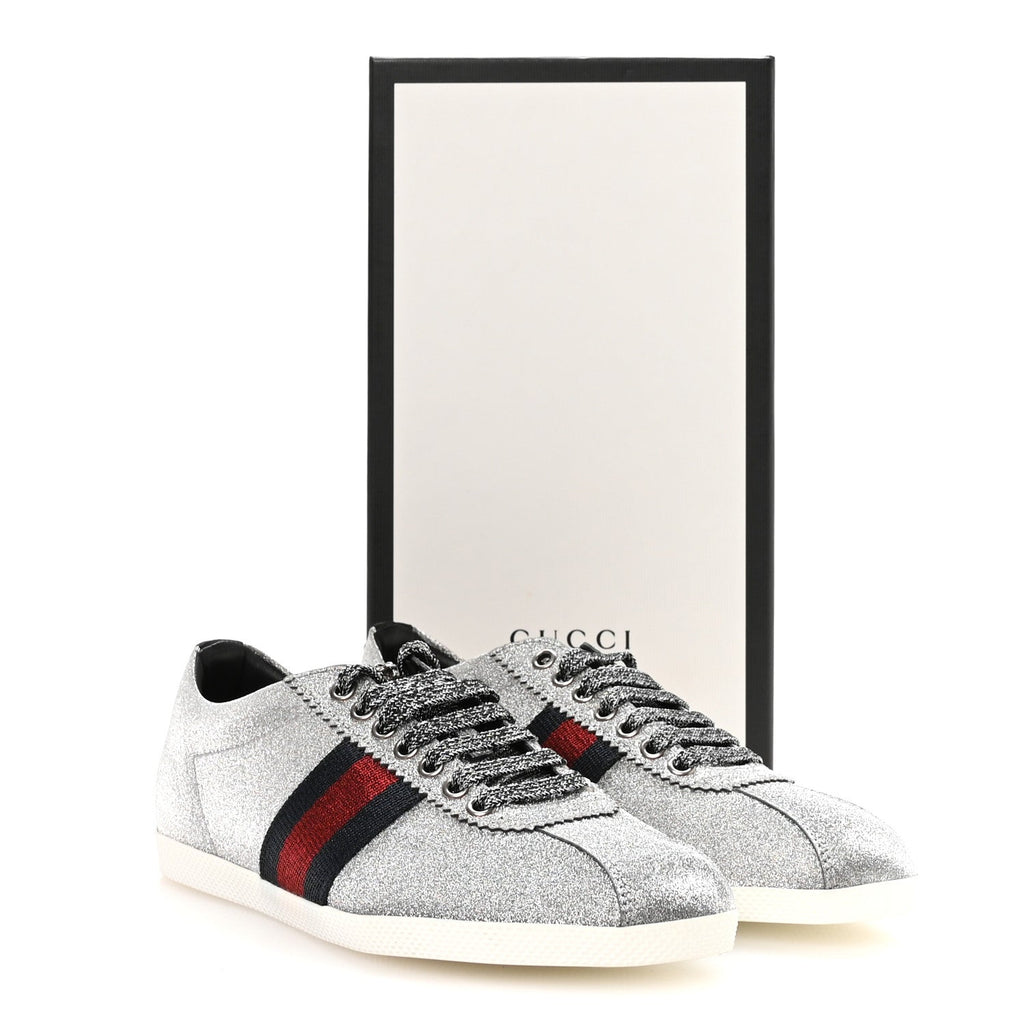 Glitter Fabric Studded Web Womens Sneakers 37 Silver