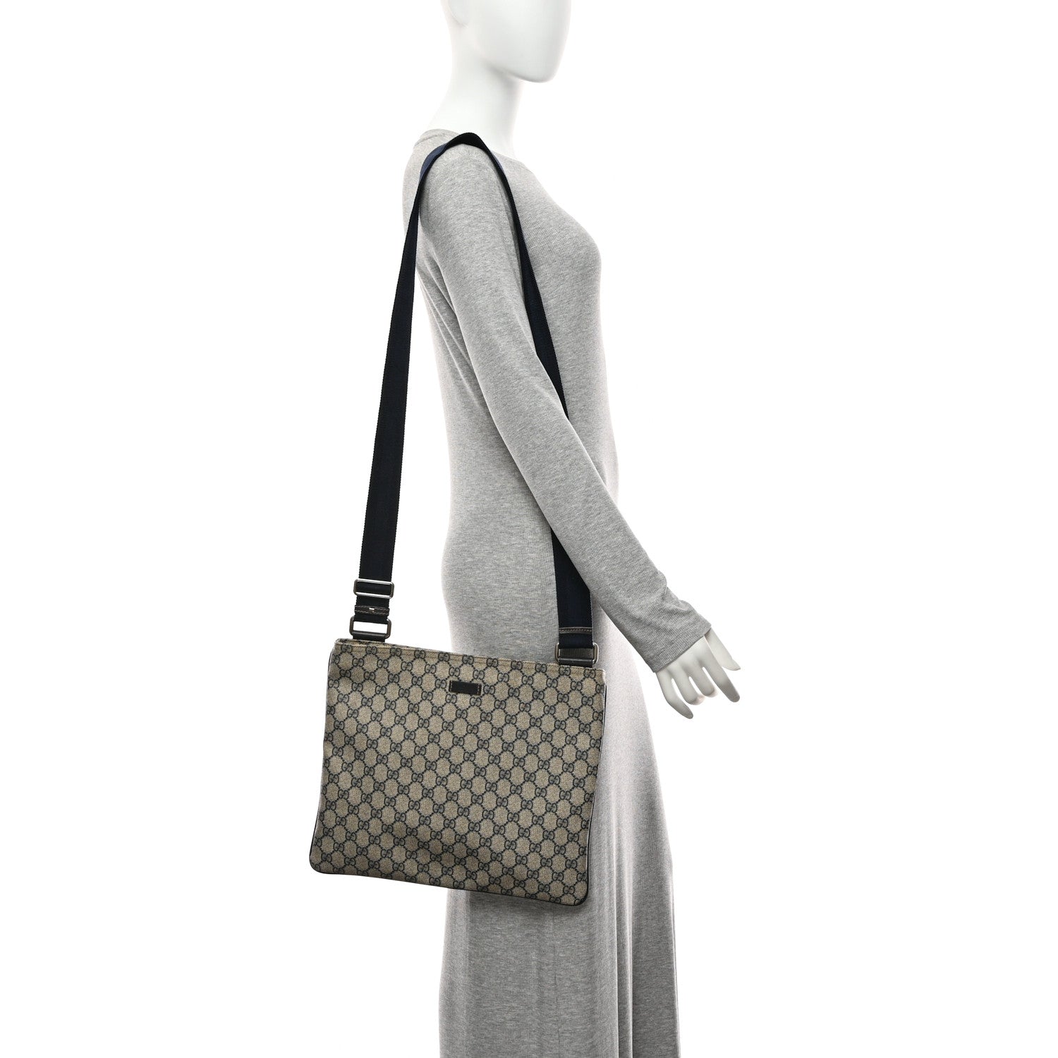 GG Plus Monogram Large Flat Messenger Bag Beige Blue