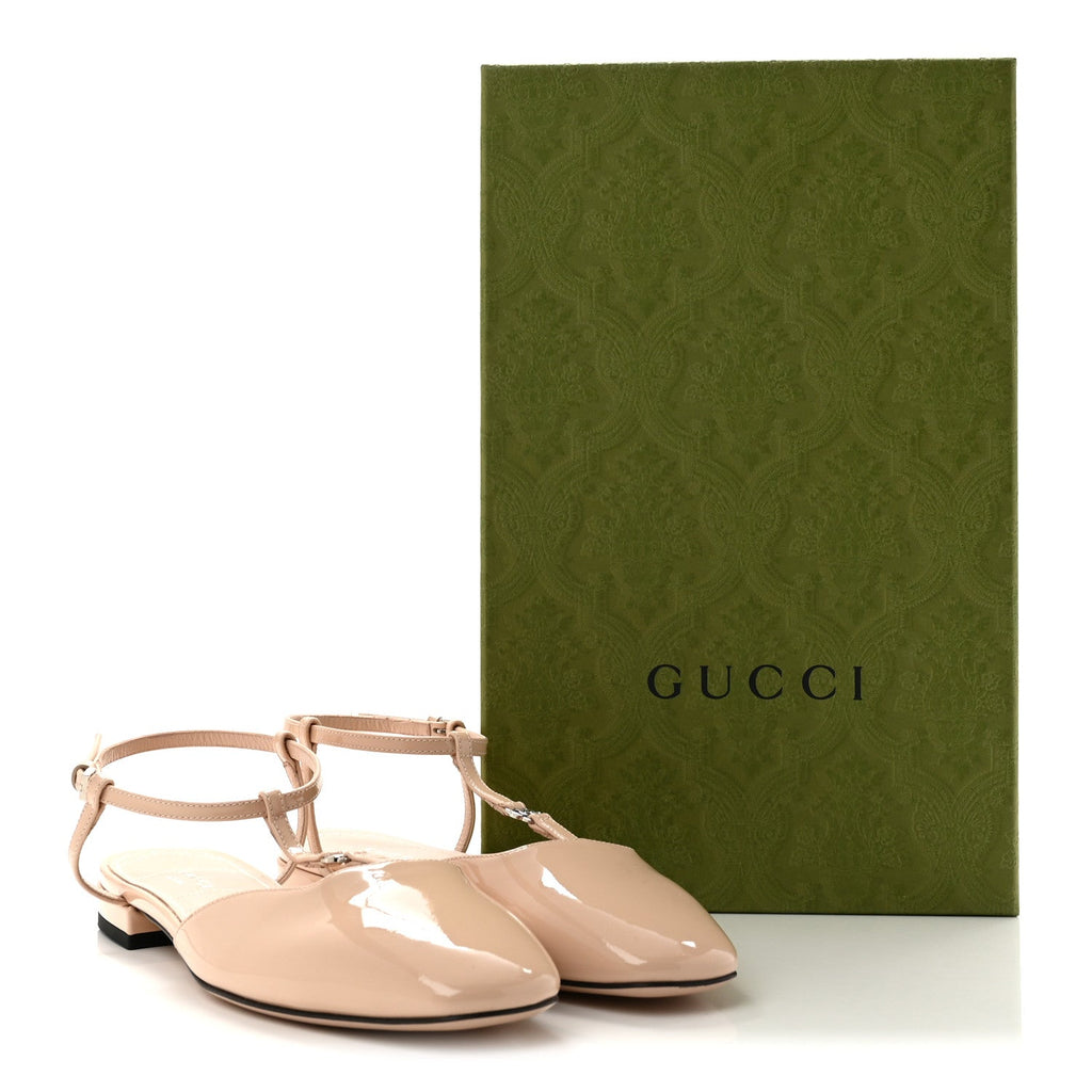 Patent Charlotte Petite GG Slingback Flats 36.5 Beige