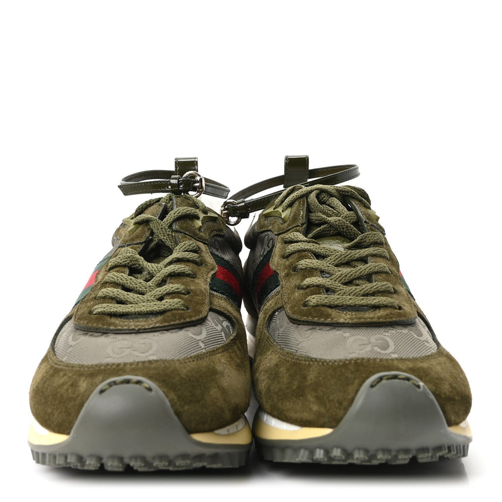 GG Suede Monogram Web Re-Motion Sneakers 38.5 Dark Green