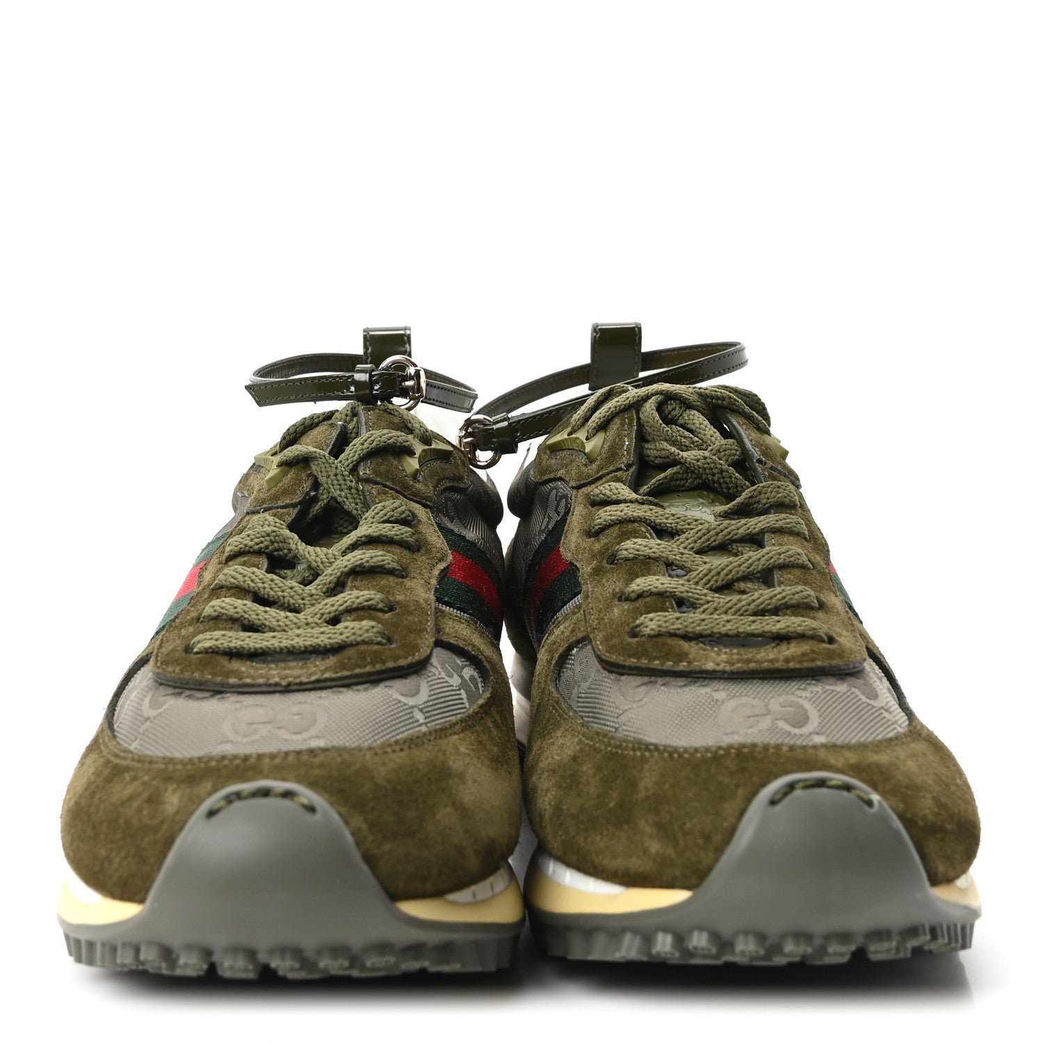 GG Suede Monogram Web Re-Motion Sneakers 38.5 Dark Green