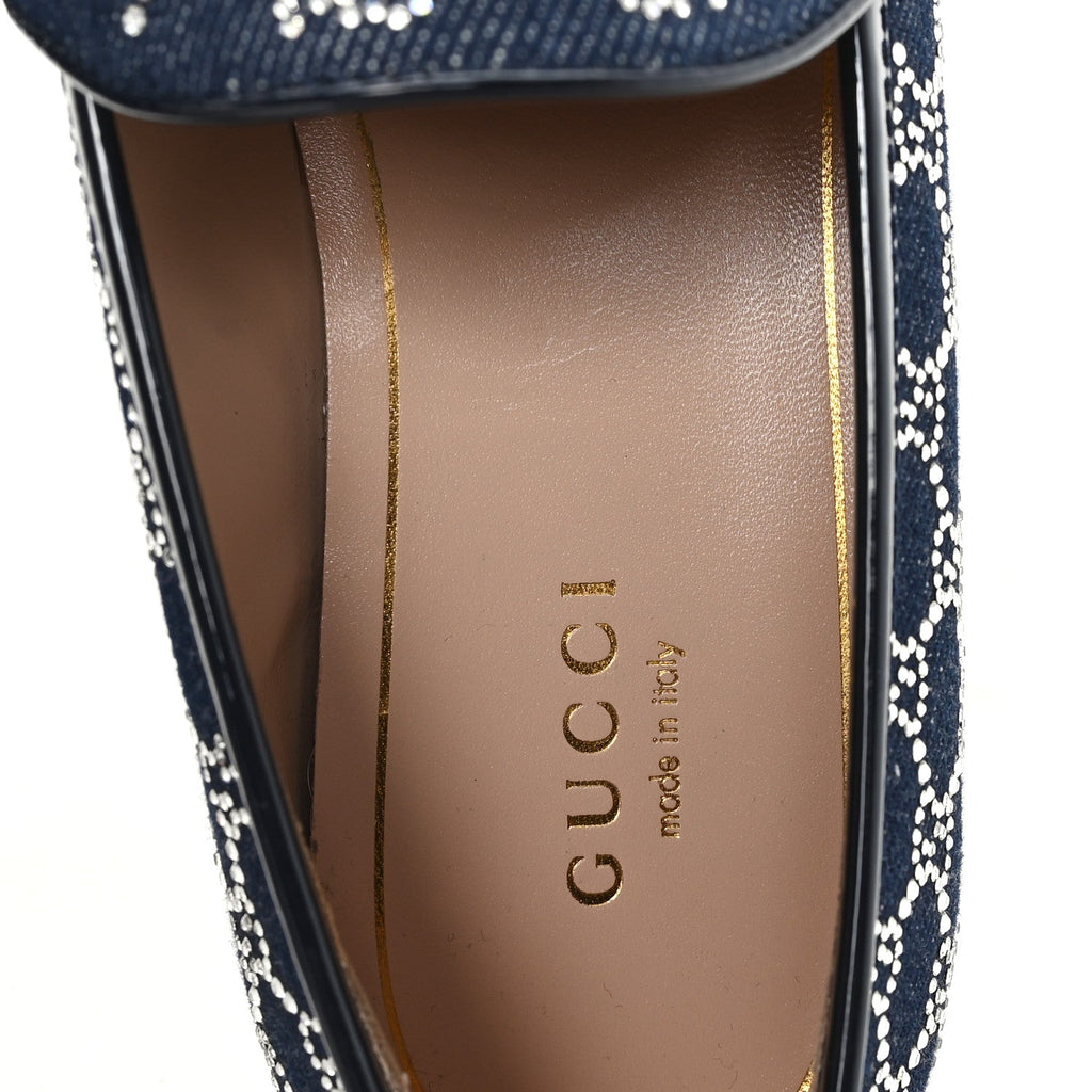 New Denim Crystal GG Monogram Womens 1953 Horsebit Jordaan Loafer 36 Blue