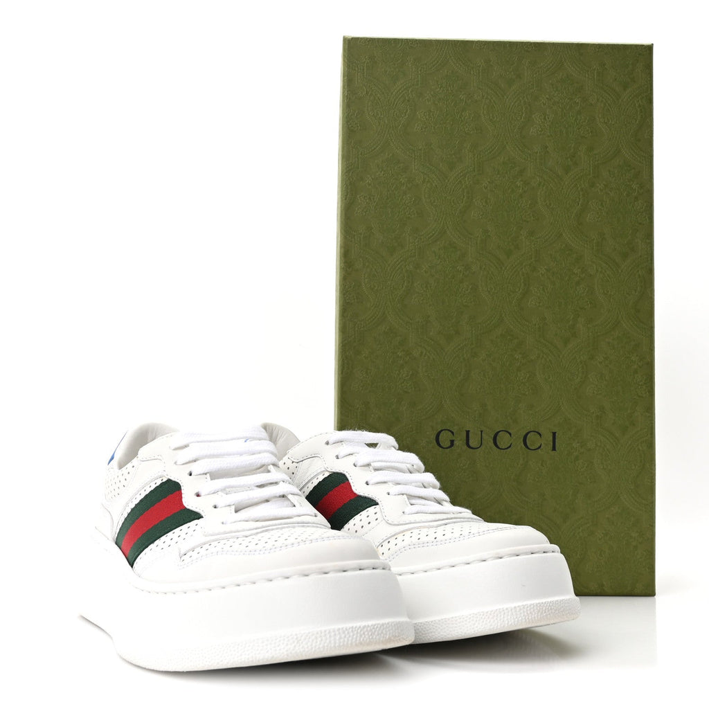 Calfskin Web Perforated Womens Platform 55mm Sneakers 37.5 White Bright Splash