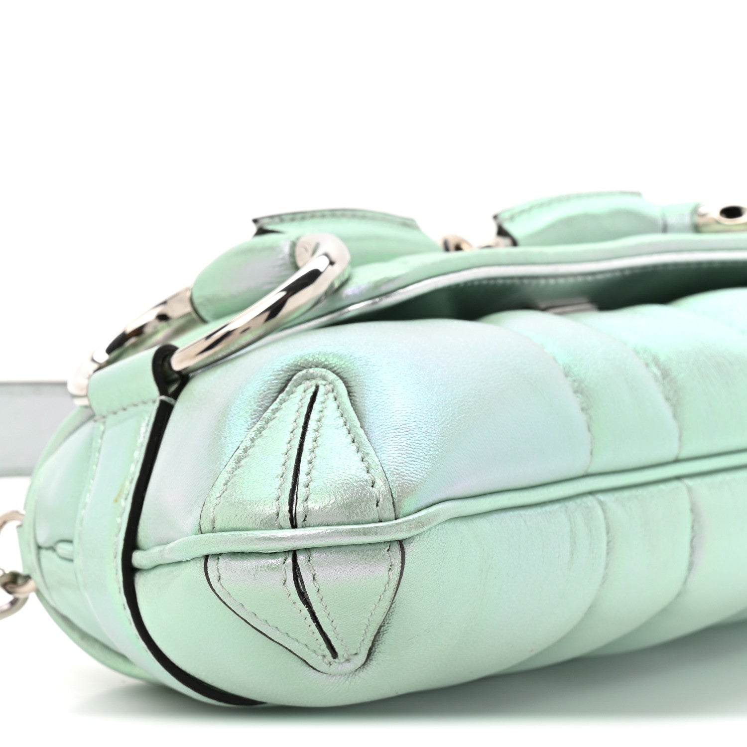 Iridescent Nappa Vertical Matelasse Small Maxi Horsebit Chain Shoulder Bag Iridescent Salvy Green