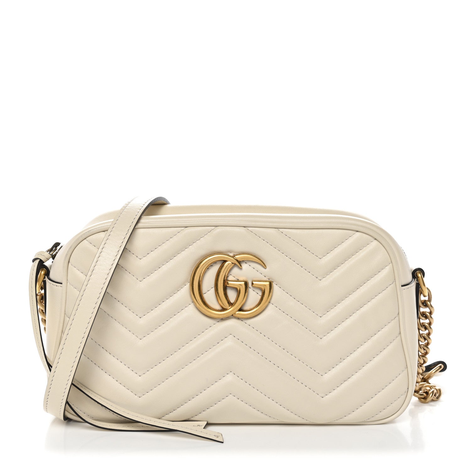 Calfskin Matelasse Small GG Marmont Chain Shoulder Bag White