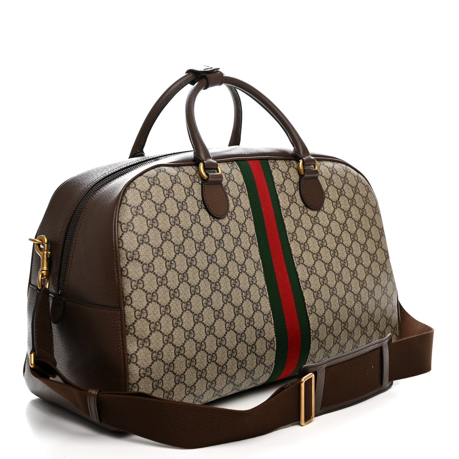 GG Supreme Monogram Textured Dollar Calfskin Web Large Savoy Bowling Bag Beige Ebony New Acero