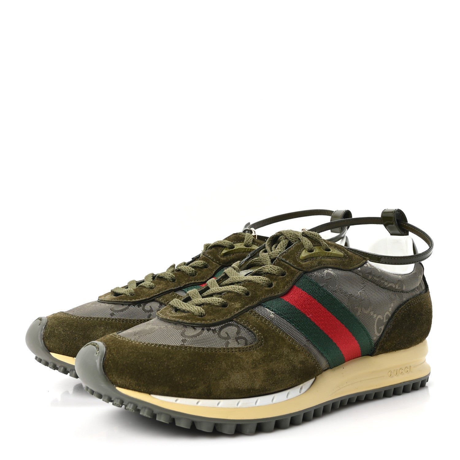 GG Suede Monogram Web Re-Motion Sneakers 38.5 Dark Green