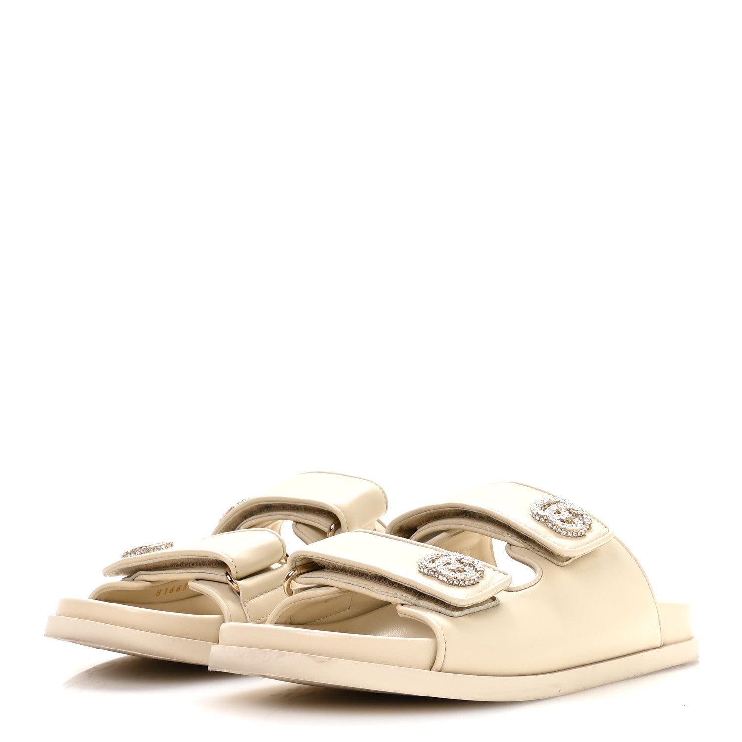 Calfskin Double G Crystal Womens Isla Dad Sandals 37 Ivory