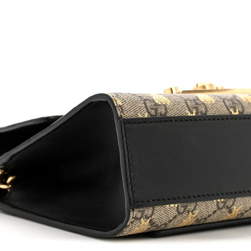 GG Supreme Monogram Bees Small Padlock Shoulder Bag Black