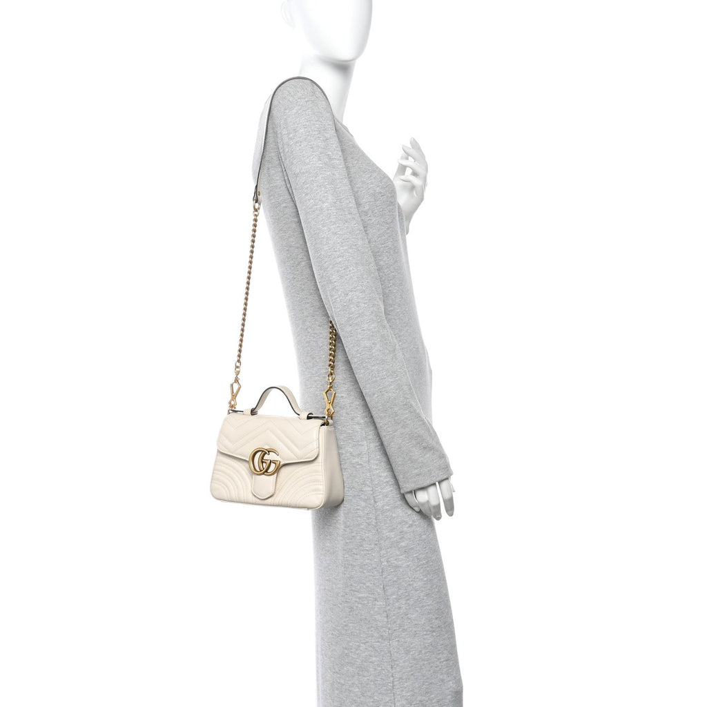 Calfskin Matelasse Mini GG Marmont Top Handle Shoulder Bag White