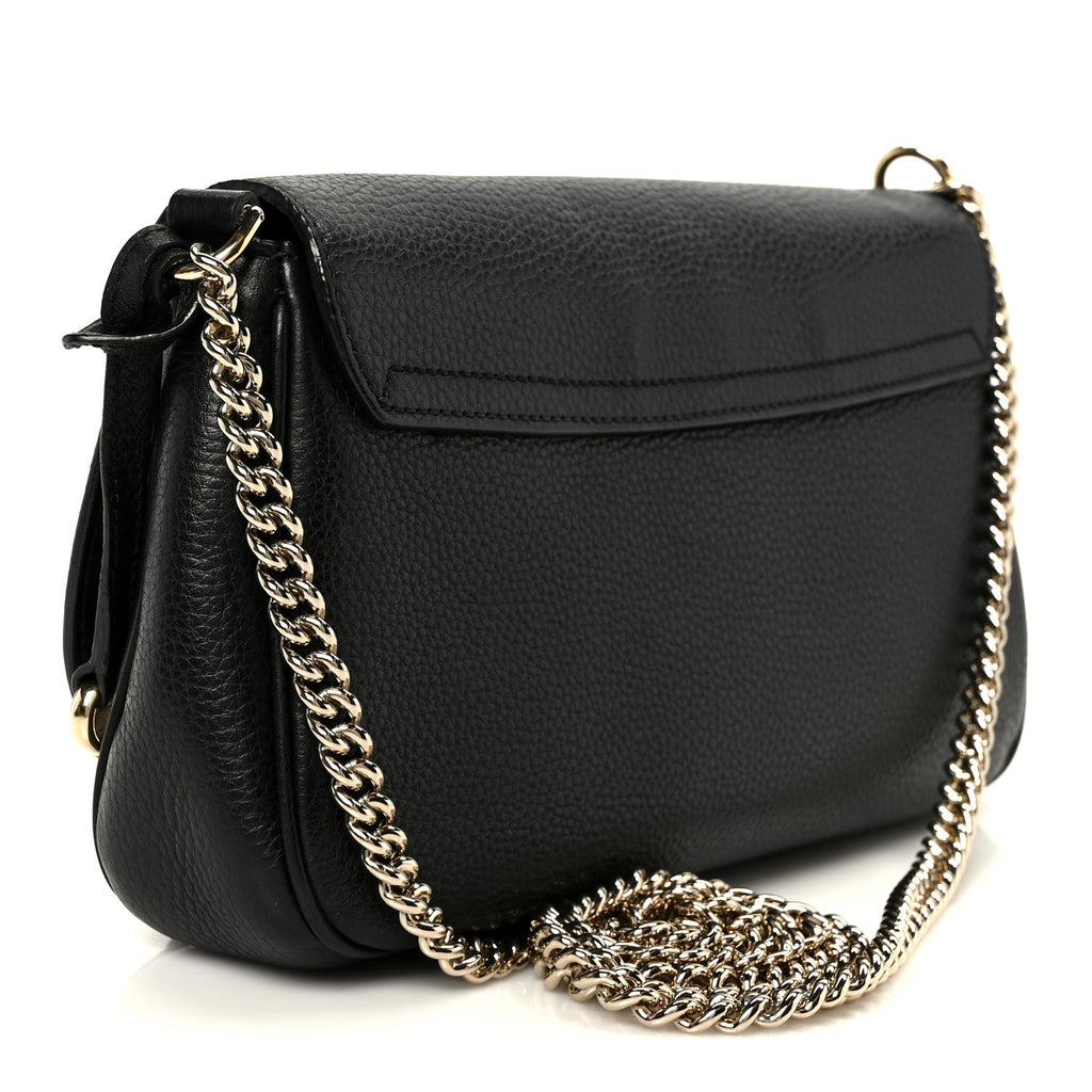 Pebbled Calfskin Medium Soho Flap Crossbody Black