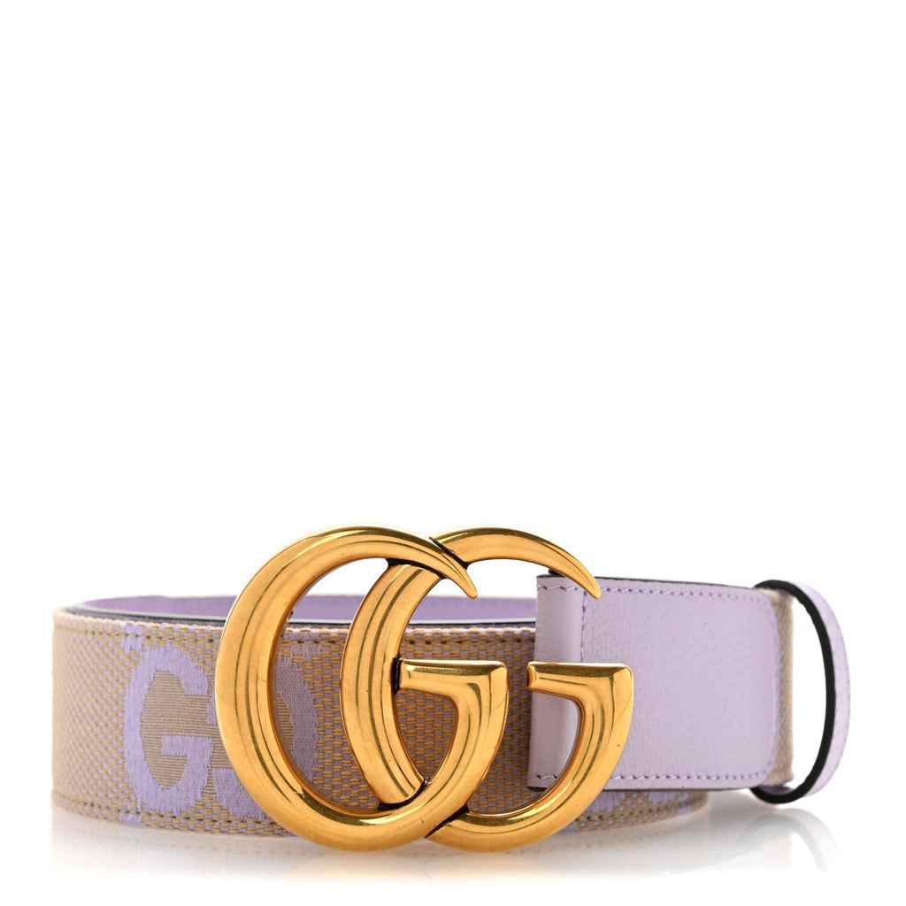 Monogram Jumbo GG Textured Dollar Calfskin Double G Belt 80 32 Beige Lapis