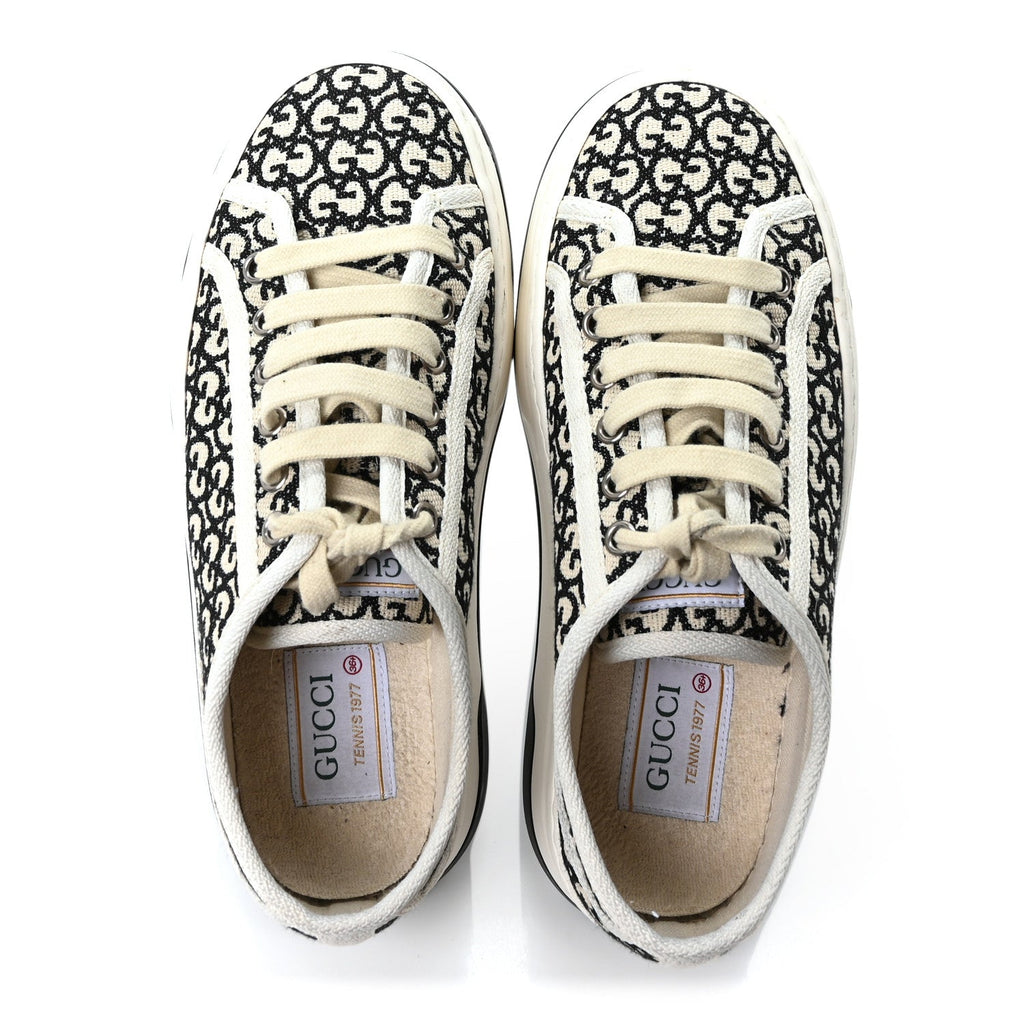 GG Monogram Jacquard Womens 1977 Tennis Platform 52mm Sneakers 36.5 Black Mystic White
